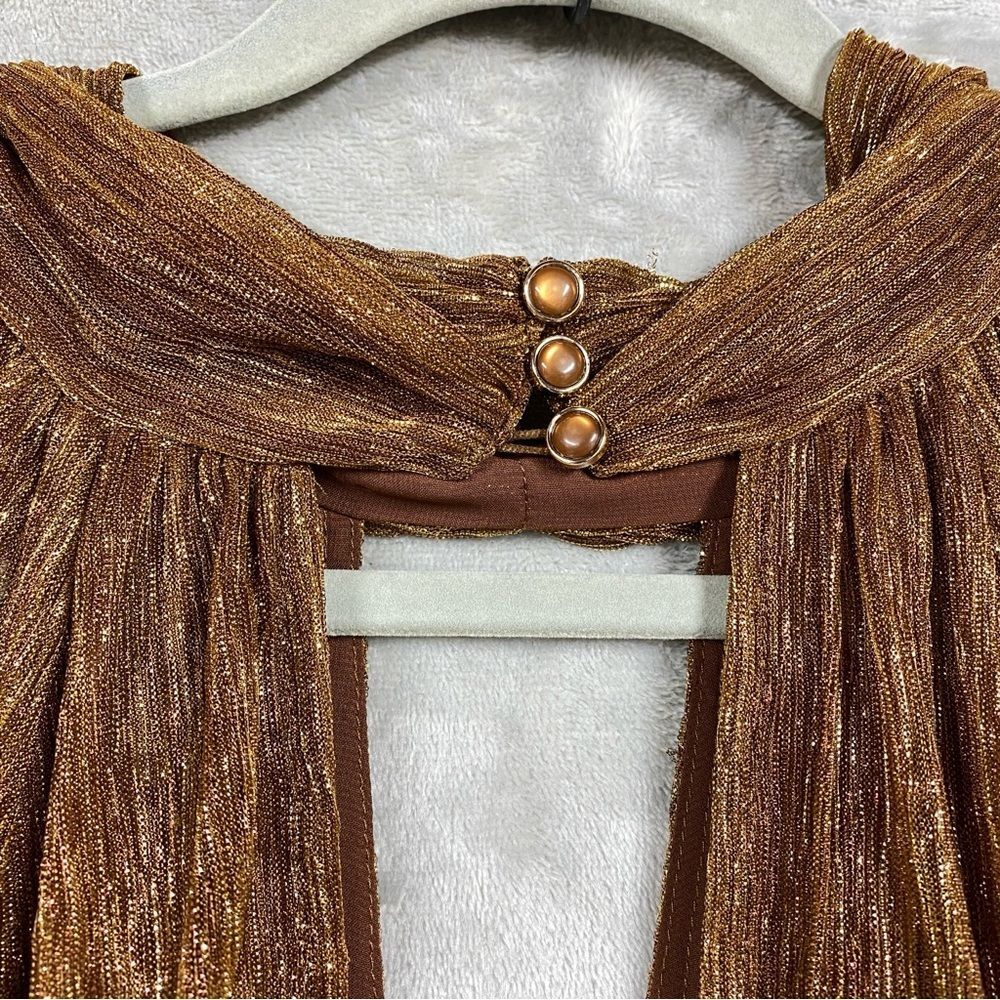 The Odells Shimmer Loretta Long Sleeve Tiered Open Back Keyhole Sz XL Brown - Picture 6 of 11